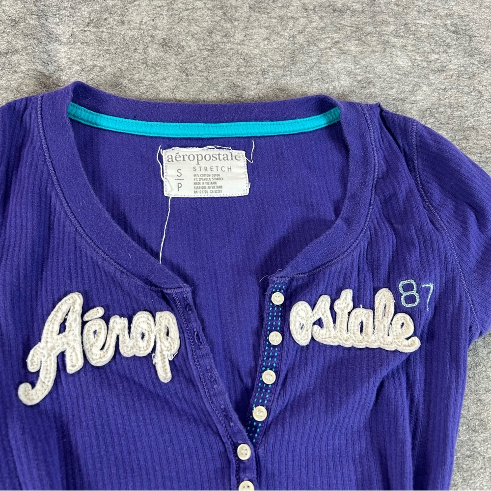 Aeropostale Shirt Womens Small Purple Y2K Henley Babydoll Top 90s Flowy Coquette - Picture 2 of 7